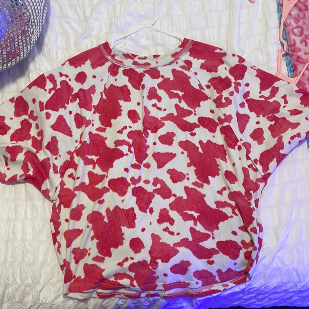 short sleeve, small, pink cow print